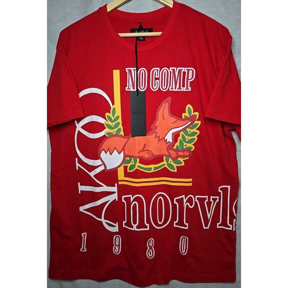AKOO "No Comp Norvls 1980" Racing Red Graphic T-Shirt Men's Size XL, NWT